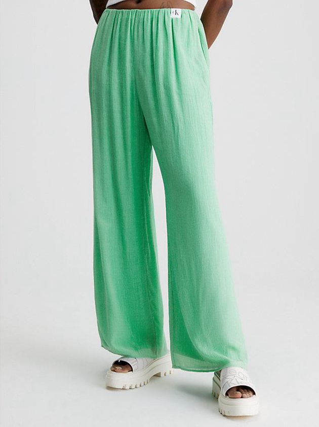 Calvin Klein USA Crinkle Rayon Wide Leg Womens Pants Green 8712054-RF